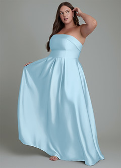 Azazie Lucienne Bridesmaid Dresses Sky Blue A-Line Strapless Stretch Satin Convertible Dress image9
