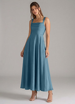 Azazie Shaude Jurken voor bruidsmeisjes Jurk van Stretch Satijn met A-Lijn Geplooid Bermuda image4