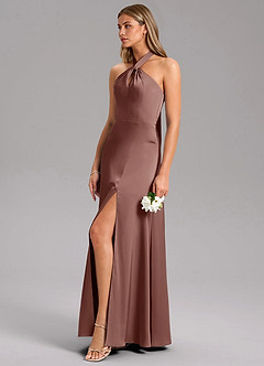 Azazie Tracie 신부 들러리 드레스 A라인 사이드 슬릿 스트레치 새틴 바닥 길이 드레스 image6