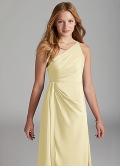 Azazie Mika Junior Robe Trapèze en Satin extensible Plissée Agave image4