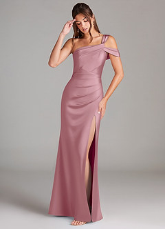 Azazie Wynter Bridesmaid Dresses Vintage Mauve Sheath Off the Shoulder Stretch Satin Dress image3