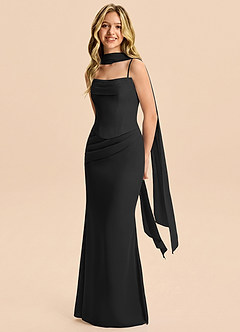 Azazie Sorrel Junior Vestido Negro de Gasa de Corte Sirena con Plisado image3