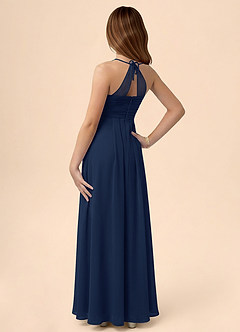 Azazie Ginny Junior A-Linie Plissee Chiffon Kleid Dunkelmarine image2