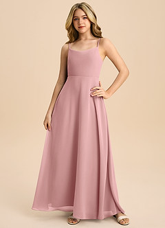 Azazie Shale Junior Dusty Rose A-Line Bow Chiffon Dress image3