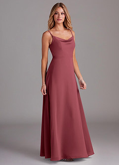 Azazie Daenerys At-home Try On Dresses Champagne Rose A-Line Cowl Chiffon Dress image5