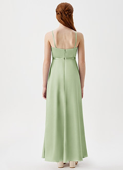 Azazie Kaylee Junior Robe Trapèze en Satiné métallisé avec ceinture Vert Sauge image2