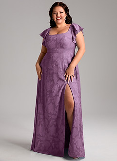 Azazie Bondi Bridesmaid Dresses Wisteria A-Line Side Slit Floral Burnout Dress image7