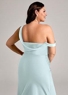 Azazie Madelyn Bridesmaid Dresses Sea Glass Mermaid One Shoulder Stretch Satin Convertible Dress image14