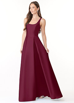 Azazie Neve Bridesmaid Dresses Mulberry Ball-Gown with Pockets Stretch Satin Dress image3