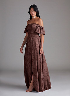 Azazie Sue Robes de demoiselle d'honneur Robe Trapèze Convertible en Blumen-Burnout Épaule décolletée Expresso image3