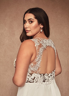 Azazie Trixie Hochzeitskleider A-Linie Pailletten Chiffon Kleid Diamantweiß Kakao image14