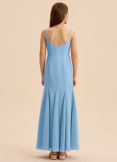 Azazie Evey Junior Vestido de Azul Acero de Gasa de Corte Sirena con Plisado image2