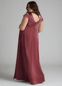 Azazie Allessia Robes de demoiselle d'honneur de maternité Robe Trapèze Plissée Longueur ras du sol Satin extensible image9
