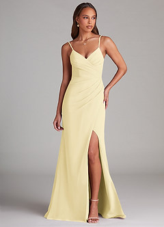 Azazie Maci Vestidos de damas de honor Vestido de Sorbete De Limón de Gasa de Corte Recto con Plisado image1