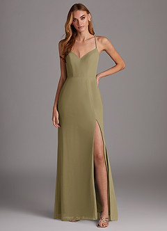 Azazie Manila Bridesmaid Dresses Moss Green Sheath V-Neck Chiffon Dress image1