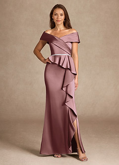 Azazie Dareia Mother of the Bride Dresses Vintage Mauve Mermaid Off the Shoulder Stretch Satin Dress image1