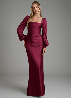 Azazie Brianna Bridesmaid Dresses Burgundy Mermaid Corset Stretch Satin Dress image4