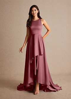 Azazie Niles Mère de la mariée Robes Robe Trapèze en Satin extensible Traînes Rose Du Désert image8