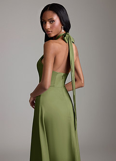 Azazie Tracie Vestidos de damas de honor Vestido de Oliva de Satén Elástico de Corte en A con Corte Lateral image6