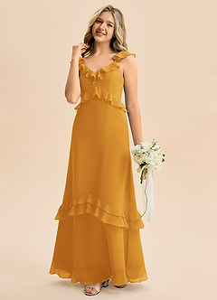 Azazie Tavie Junior Vestido de Caramelo de Gasa de Corte en A con Volante image1