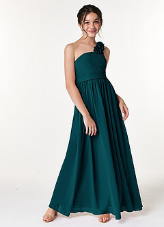 Azazie Flower Junior Pine A-Line Pleated Chiffon Dress image3