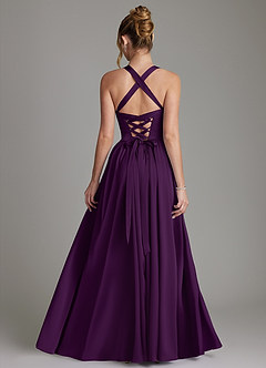 Azazie Francis Bridesmaid Dresses Grape A-Line Corset Stretch Satin Dress image2