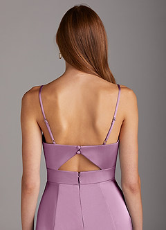 Azazie Shania Bridesmaid Dresses Wisteria Sheath V-Neck Pleated Stretch Satin Dress image4