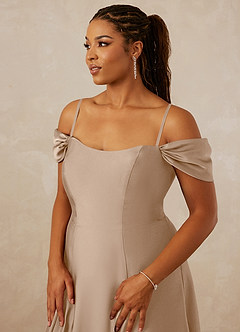 Christian Siriano Bridal for Azazie 1002 Bridesmaid Dresses Taupe A-Line Off the Shoulder Stretch Satin Convertible Dress image9