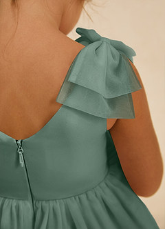 Azazie Vanellope Flower Girl Dresses Eucalyptus A-Line Bow Tulle Dress image5