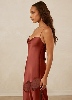 Christian Siriano Bridal for Azazie 1012 Bridesmaid Dresses Terracotta Sheath Lace Stretch Satin Dress image6