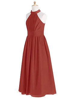 Azazie Iman Junior Robe Trapèze en Mousseline de soie Plissée Terracotta image8