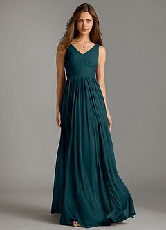 Azazie Keyla Bridesmaid Dresses Pine A-Line Pleated Mesh Dress image5