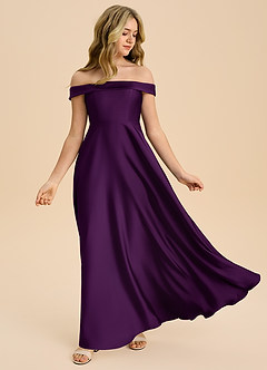 Azazie Sissy Junior Vestido de Uva de Satén Elástico de Corte en A con Vestidos sin tirantes image5