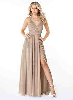 Azazie Gracie Bridesmaid Dresses Taupe A-Line Pleated Chiffon Dress image1
