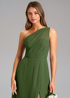 Azazie Phaedra Bridesmaid Dresses Olive A-Line One Shoulder Chiffon Dress image8