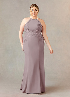 Azazie Tyra vestidos de madre de la novia Vestido de Malva Vintage de Crepé elástico de Sirena con Encaje Halter image7