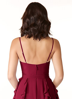 Azazie Peyton Bridesmaid Dresses Burgundy A-Line Ruched Chiffon Dress image3