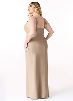 Azazie Denice Bridesmaid Dresses Taupe Sheath Pleated Chiffon Dress image12