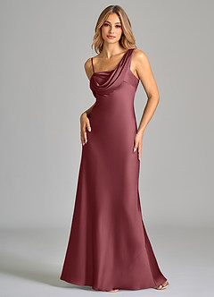 Azazie Celina Final Sale Desert Rose Sheath One Shoulder Stretch Satin Dress image3