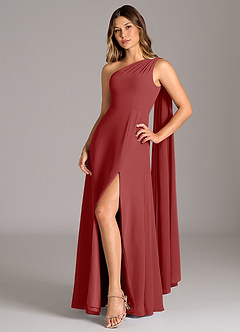 Azazie Tella Jurken voor bruidsmeisjes Jurk van Chiffon met A-Lijn One-Shoulder Roest image3