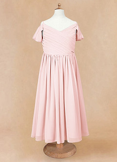 Azazie Chelle Flower Girl Dresses Blushing Pink A-Line Pleated Chiffon Dress image6