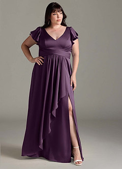 Azazie Omari Bridesmaid Dresses Plum A-Line Stretch Satin Dress image10
