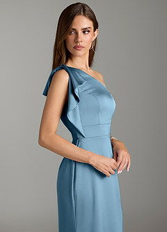 Azazie Rinna Bridesmaid Dresses Steel Blue Mermaid Ruched Stretch Satin Dress image5