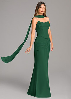 Azazie Sorrel Bridesmaid Dresses Dark Green Mermaid Corset Chiffon Dress image4