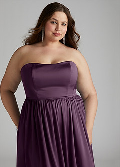 Azazie Morana Final Sale Plum A-Line Off the Shoulder Stretch Satin Convertible Dress image19