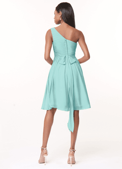 Azazie Katrina Bridesmaid Dresses Aqua A-Line One Shoulder Chiffon Dress image2