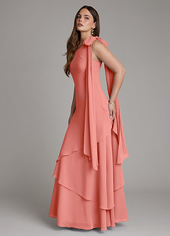 Azazie Monique Robes de demoiselle d'honneur Robe Trapèze en Mousseline de soie Une épaule Rose Saumon image7