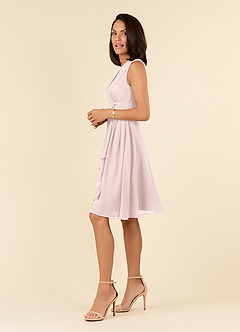Azazie Theron Mother of the Bride Dresses Blushing Pink A-Line V-Neck Pleated Chiffon Dress image3