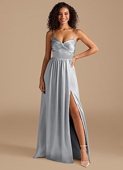 Azazie Zeya Brautjungfernkleider A-Linie Plissee Metallischer Satin Kleid Silber image7