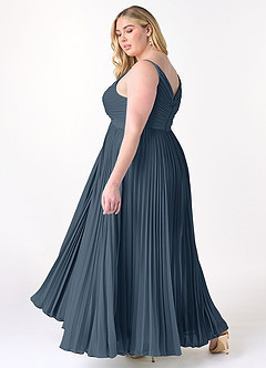 Azazie Raychelle Brautjungfernkleider A-Linie V-Hals Chiffon Kleid Neptunblau image10
